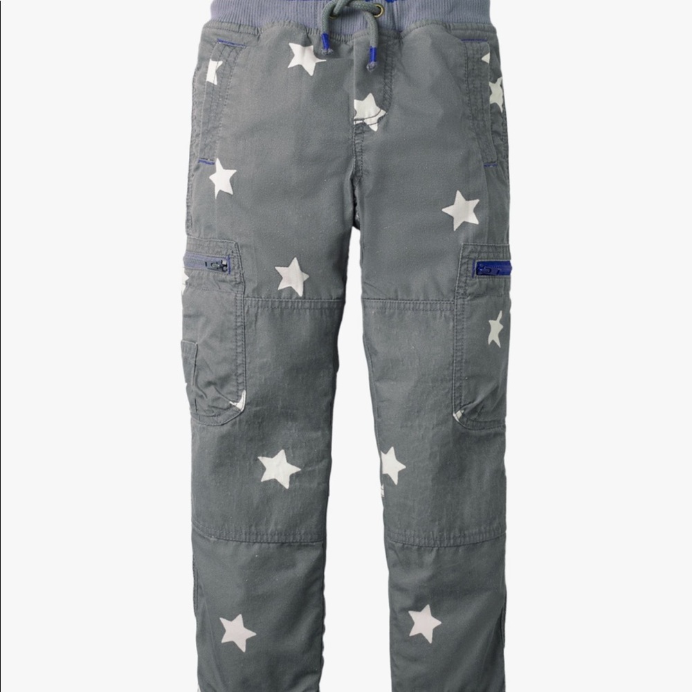 Mini Boden Kids' Cosy Lined Spaced Star Print Cargo Trousers, Grey NWT size 7